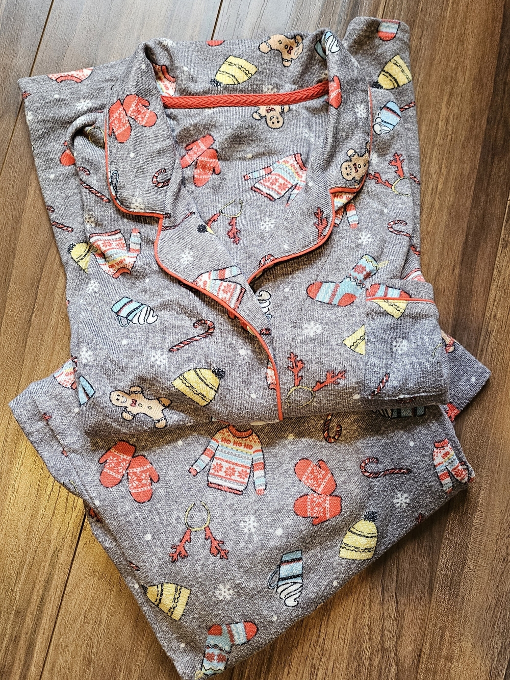 Womens Holiday Grey Pajama Set with Red Trim - Cuddl Duds